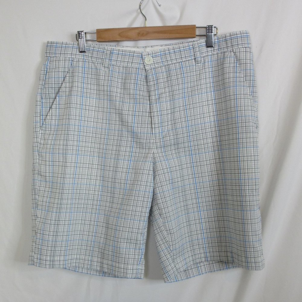Shark Greg Norman For Tasso Ella Plaid Golf Shorts White Black Blue Size 36